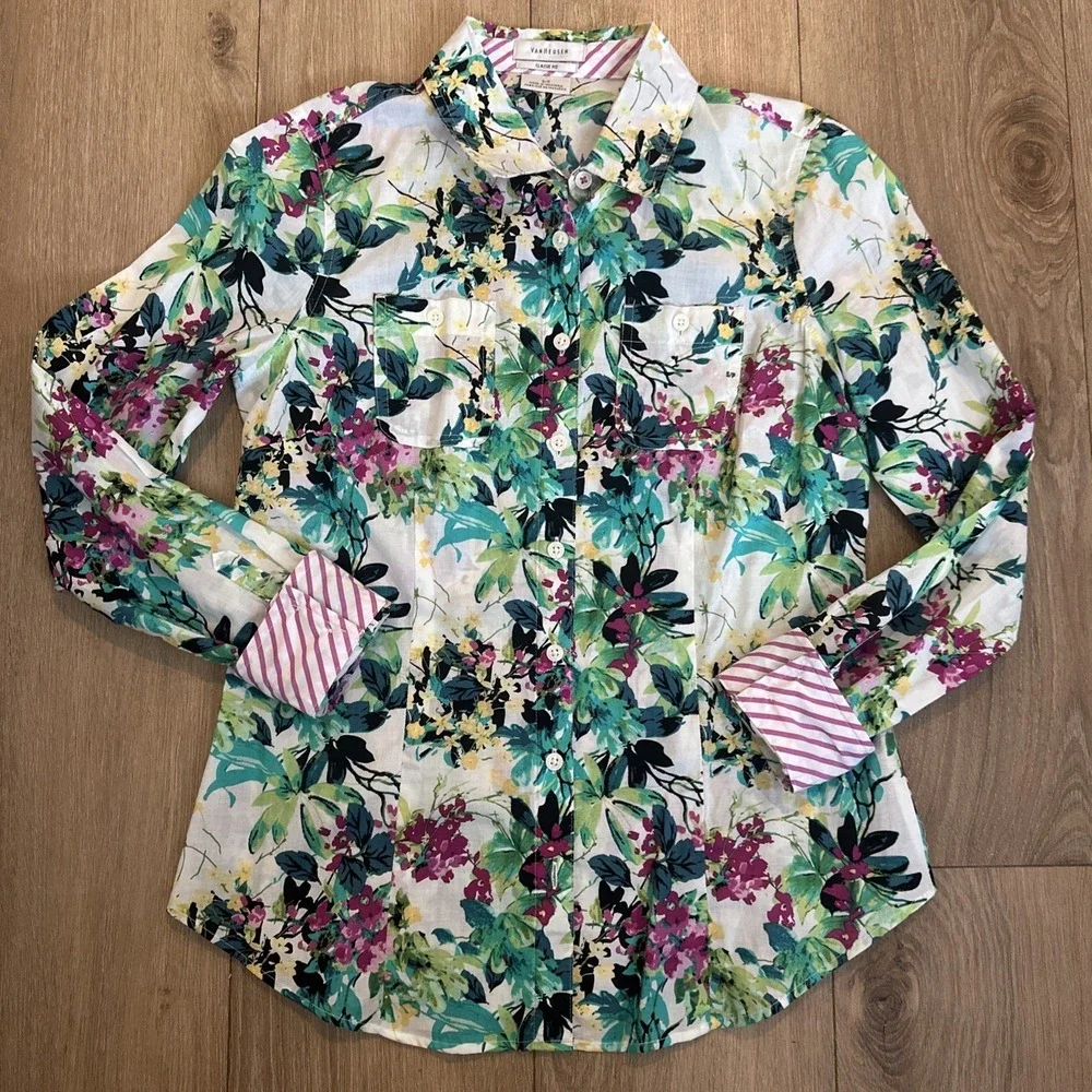 Vanheusen Women's Long Sleeve Button Shirt Small Flip Cuff  Floral Boho NWT